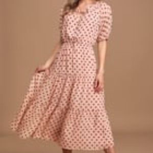 Blush Pink Polka Dot Tiered Midi Dress